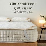 Yünevim 160X200 Yün Yatak Pedi Çift Kişilik 3 kg Merinos Kuzu Yünü - Beyaz - 160 x 200 cm