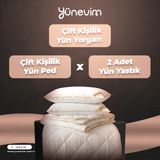 Yünevim Çift Kişilik Yatak Seti Beyaz Renk Yün Materyal 195x215 cm Düz Desen Hediye 2 Yastık