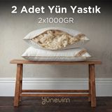 Yünevim Doğal Boncuk Kuzu Yünü Yastık 2 Adet 50X70 cm 2X1000 gr Merinos Kuzu Yünü - 50 x 70 cm - Beyaz - Altın