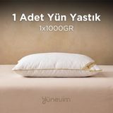Yünevim Doğal Kuzu Boncuk Yünü Yastık 1 Adet 50X70 cm 1000 gr Merinos Kuzu Yünü - 50 x 70 cm - Beyaz - Altın