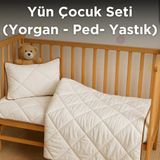 Yünevim Yün Çocuk Uyku Seti | Çocuk Yastık - Çocuk Ped - Çocuk Yorgan - Beyaz