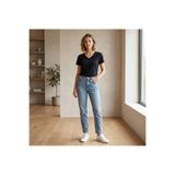 yunik Viskon Kumaş V Yaka Basic T-Shirt Yumuşak Dokulu Rahat Kadın Tişört