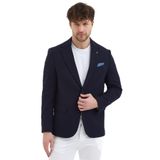 Yunix Erkek Koyu Lacivert Poliviskon Kumaşlı Slim Fit Kendinden Mendilli Mono Yaka Spor Blazer Ceket Koyu Lacivert 48