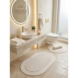 Yünteks Rabbit Soft Hasır Dekoratif Klozet Takımı / Banyo Paspası / Modern / Şık /lüx / Banyo Halısı - Krem