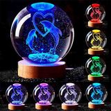 Yunus Balığı Temalı Kristal Cam Küre 3D LED Işıklı Ahşap Tabanlı Renk Değiştiren Dekoratif Gece Lambası Hediyelik Özel Tasarım