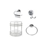 Yunuskayatek Krom 4 Parça Banyo Seti(2 Kademe Köşelik-Bornoz Askılığı-Kapaklı Tuvalet Kağıtlığı-Halka Havluluk) Krom