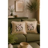 YUNUSOĞLU HOME 2'li Fırfırlı Çiçek Desenli Dekoratif Kırlent Kılıfı %100 Pamuk Organik Boya Baskılı 45x45 cm