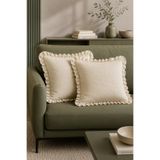 YUNUSOĞLU HOME 2'li Fırfırlı Düz Krem Dekoratif Kırlent Kılıfı %100 Pamuk Fermuarlı 45x45 cm