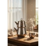 Yunusoğlu Home Aletta Büyük Boy Paslanmaz Çelik Çaydanlık Metal Kulp Aile Boy Kullanım 1.6l+2.5l Gri