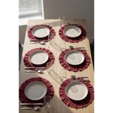 YUNUSOĞLU HOME Bordo ( Kırmızı ) Pamuklu Fırfırlı Supla 6'lı Set Amerikan Servis 33 Cm Çap Supla 6'lı