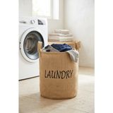 YUNUSOĞLU HOME Çamaşır Sepeti Kumaş Kulplu Jüt Kumaş Katlanabilir Laundry Yazılı Bej Renk - Kahverengi