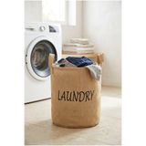 YUNUSOĞLU HOME Çamaşır Sepeti Kumaş Kulplu Jüt Kumaş Katlanabilir Laundry Yazılı Bej Renk