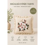 YUNUSOĞLU HOME Fırfırlı Çiçek Desenli Dekoratif Kırlent Kılıfı %100 Pamuk Organik Boya Baskılı 45x45 cm