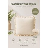 YUNUSOĞLU HOME Fırfırlı Düz Krem Dekoratif Kırlent Kılıfı %100 Pamuk Fermuarlı 45x45 cm