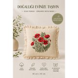 YUNUSOĞLU HOME Fırfırlı Gelincik Desenli Dekoratif Kırlent Kılıfı %100 Pamuk Organik Boya Baskılı 45x45 cm