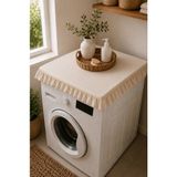 YUNUSOĞLU HOME Ham Bez Fırfırlı Çamaşır Makinesi Örtüsü 60X60 cm Dekoratif Doğal Kumaş Makine Koruyucu - 60 cm x 60 cm