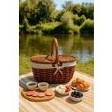 YUNUSOĞLU HOME Krem Kumaş Detaylı Hasır Piknik Sepeti 40x30x19 cm – Kapaklı Termoform Sepet