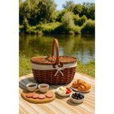 Yunusoğlu Home Krem Renkli Kumaş Detaylı Hasır Piknik Sepeti 40 x 30 x 19 cm Kapaklı Termoform Sepet Fonksiyonel Tasarım