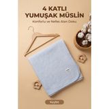 YUNUSOĞLU HOME Mavi 4 Katlı Müslin Bebek Battaniyesi Hafif ve Yumuşak Dokulu Mevsimlik Çok Amaçlı Örtü 110X110 cm - 110 x 110 cm