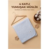 YUNUSOĞLU HOME Mavi 4 Katlı Müslin Bebek Battaniyesi Hafif ve Yumuşak Dokulu Mevsimlik Çok Amaçlı Örtü 110x110 cm