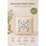 YUNUSOĞLU HOME Mavi Beyaz Papatya Desenli Dekoratif Kırlent Kılıfı %100 Pamuk Fırfırlı 45x45 cm