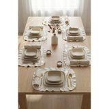 YUNUSOĞLU HOME Pamuklu Fırfırlı Kare Supla 6'lı Set Amerikan Servis 33 cm Çap Supla - 33 x 33 cm - Krem