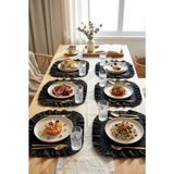 Yunusoğlu Home Pamuklu Fırfırlı Kare Supla 6'lı Set Amerikan Servis 33 cm Çap Supla - Siyah