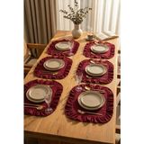 YUNUSOĞLU HOME Pamuklu Fırfırlı Kare Supla 6'lı Set Amerikan Servis 33 cm Supla Bordo