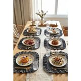 YUNUSOĞLU HOME Pamuklu Fırfırlı Kare Supla 6'lı Set Amerikan Servis 33 cm Supla Gri