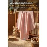 YUNUSOĞLU HOME Pembe 4 Katlı Müslin Bebek Battaniyesi Hafif ve Yumuşak Dokulu Mevsimlik Çok Amaçlı Örtü 110X110 cm - 110 x 110 cm