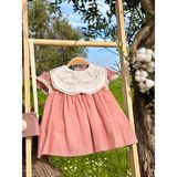 Yupera Leila Kız Bebek Yaka Detaylı Pembe Elbise - 9 Ay - Bebe Pembe