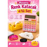 Yupulu 4'lü Set Bulut Maket Bıçağı, Bant Kesici, Şeffaf Bant ve Pinterest Hesap Makinesi Masanıza Renk Katacak Hediyelik Pinterest Set - Pembe