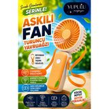 Yupulu Askılı Mini Fan Taşınabilir El Fanı 1 Adet – Boyundan Askılı 3 Kademeli Şarjlı Mini El ve Masa Fanı Vantilatör Soğutucu - 4 Renk Seçeneği - Turuncu