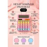 Yupulu Pinterest Hesap Makinesi Pembe LCD Geniş Ekran, Güneş Enerjili ve Pilli Hesap Makinesi 12 Hazneli