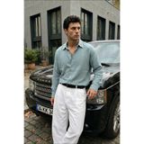 Yurin Erkek Premium Müslin%100 Pamuk Oversize Uzun Kollu Gömlek Turkuaz