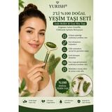 Yurish 2'li Set %100 Doğal Yeşim Taşı - Kalp Gua Sha Cilt Masaj Aleti Yüz Masaj Aleti - Yeşil