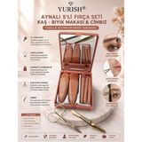 Yurish Aynalı 5'li Fırça & Kaş-Bıyık Makası & Cımbız 3'lü Set - Renkli