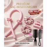 Yurish Isısız Saç Şekillendirme Seti Pudra Pembe Saten Saç Sosisi Saç Bigudisi Seti (2 Adet Tarak Hediyeli)