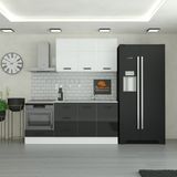 Yurkan 195 cm Mutfak Dolabı Mdf Kapak Tezgah Dahil Modern Tasarım 3 Çekmeceli Siyah