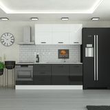 Yurkan 230 cm Modern Mutfak Dolabı Mdf Kapaklı 3 Çekmeceli Siyah Tezgah Dahil