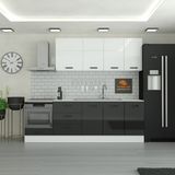 Yurkan 250 cm Mutfak Dolabı Mdf Kapak Modern Tasarım Tezgah Dahil 3 Çekmeceli Siyah