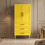 Yurkan Limone Çok Amaçlı Dolap 60 cm 2 Kapak 3 Çekmece Lake Çinko Sarısı Ral 1018 - Çok Amaçlı Banyo Dolabı - Mavi