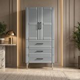Yurkan Menaggio Çok Amaçlı Dolap 60 cm 2 Kapak 3 Çekmece Lake Pencere Grisi - Çok Amaçlı Banyo Dolabı - Beyaz