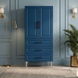 Yurkan Mirabell Çok Amaçlı Dolap 60 cm 2 Kapak 3 Çekmece Lake Centiyane Mavisi - Çok Amaçlı Raflı Dolap - Beyaz