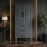 Yurkan Montenapoleone Çok Amaçlı Dolap 60 cm 2 Kapak 3 Çekmece Lake Koyu Gri - Çok Amaçlı Mutfak Dolabı - Beyaz