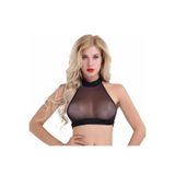 YurtMarketing 3T-Fantezi İç Çamaşırı Takımları-YurtMarketing Fantezi Seksi TÜL Kadın Crop - Fantezi Seksi Transparan Süty Siyah M