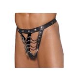 YurtMarketing Erkek Fantezi Slip-Jockstrap-YurtMarketing Fantezi Deri Zincirli Erkek Tanga İç Çamaşırı Siyah 4XL