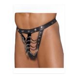 YurtMarketing Erkek Fantezi Slip-Jockstrap-YurtMarketing Fantezi Deri Zincirli Erkek Tanga İç Çamaşırı Siyah XS