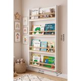 Yurudesign Blom 4 Raflı Montessori Çocuk Odası Kitaplığı Rafı 120x64x10cm Kayın Ahşap Çıta Beyaz-Kayın BL4-WK
