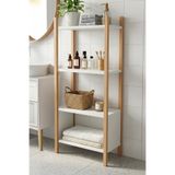 Yurudesign Blom Banyo Rafı Düzenleyici Banyo Dolabı Kitaplık 4 Raf Ahşap İskelet 102cm Beyaz- Kayın BL2-WK
